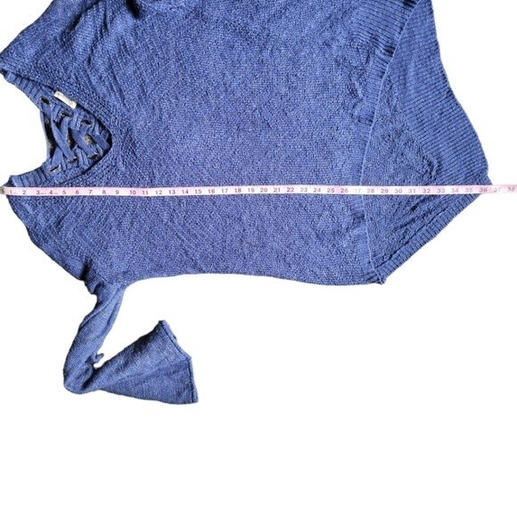 Democracy Blue Lace-up Bell Sleeve Asymmetrical/High-Low Sweater - XL - Picture 10 of 12